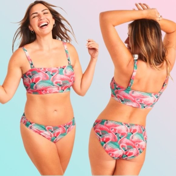 Old Navy | Bandeau Bikini 2-Piece Swim Set Flamingo Fun Pink New 2X Plus Size - Picture 1 of 16